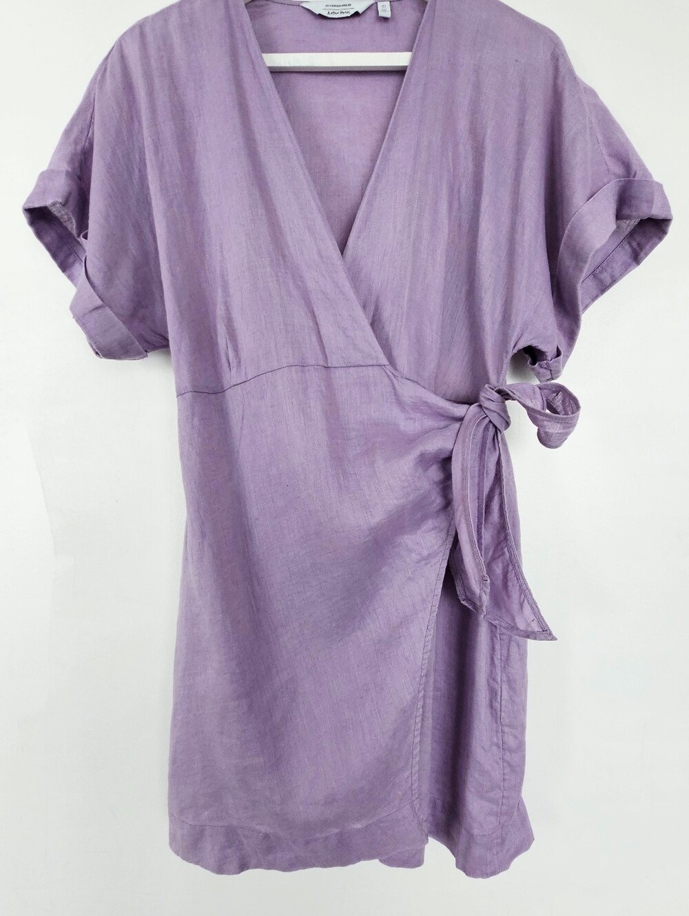 & Other Stories Wrap 100% Linen Lilac Mini Dress - Size 4 - Picture 4 of 4